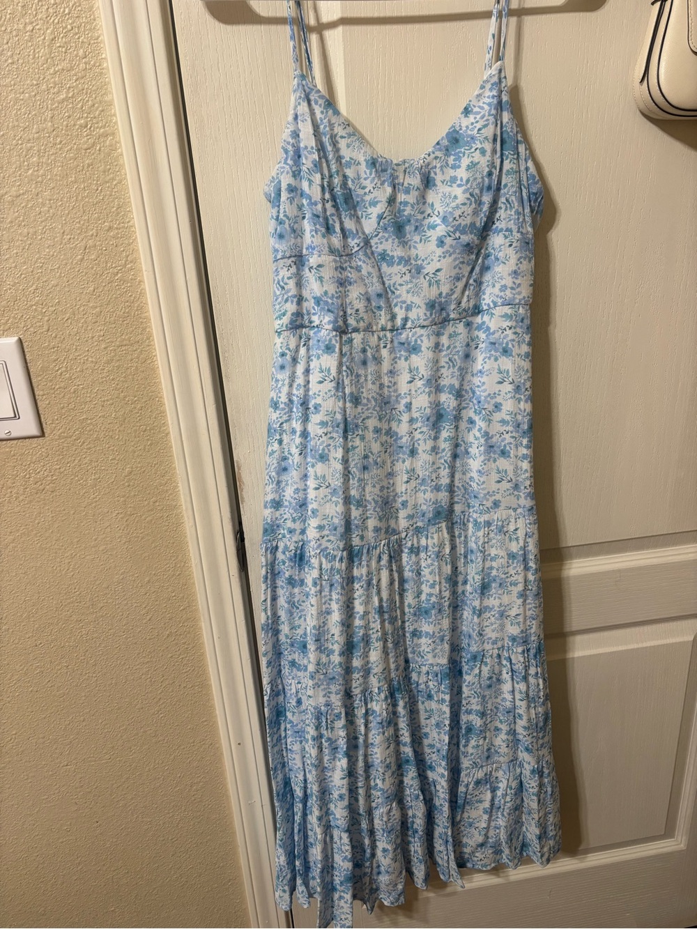Light Blue Floral Spaghetti Strap Maxi Dress